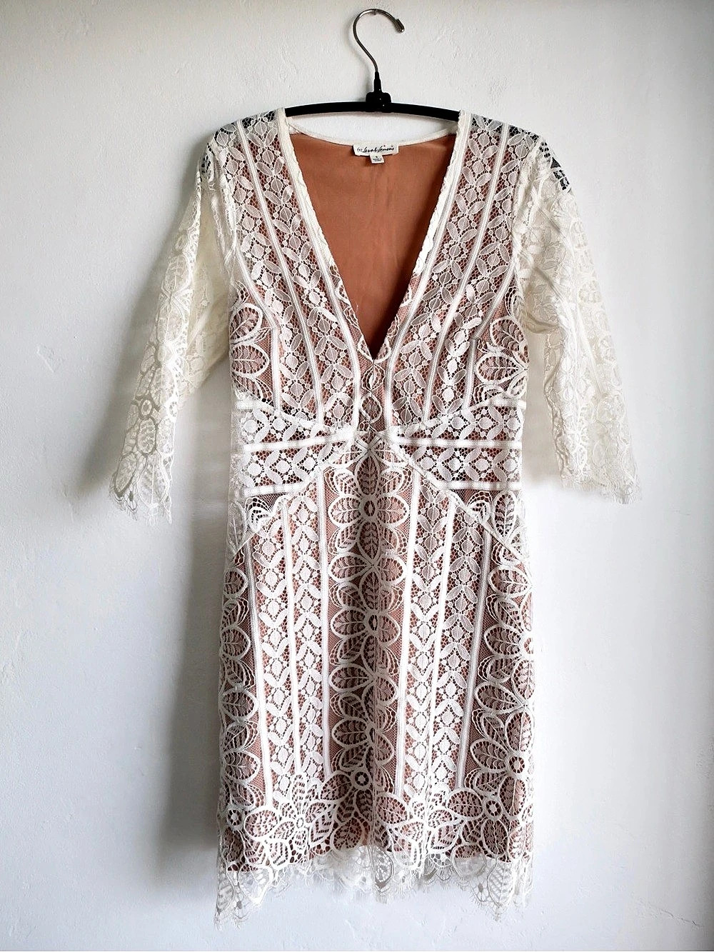For Love & Lemons Antigua Mini Dress White & Brown Small
